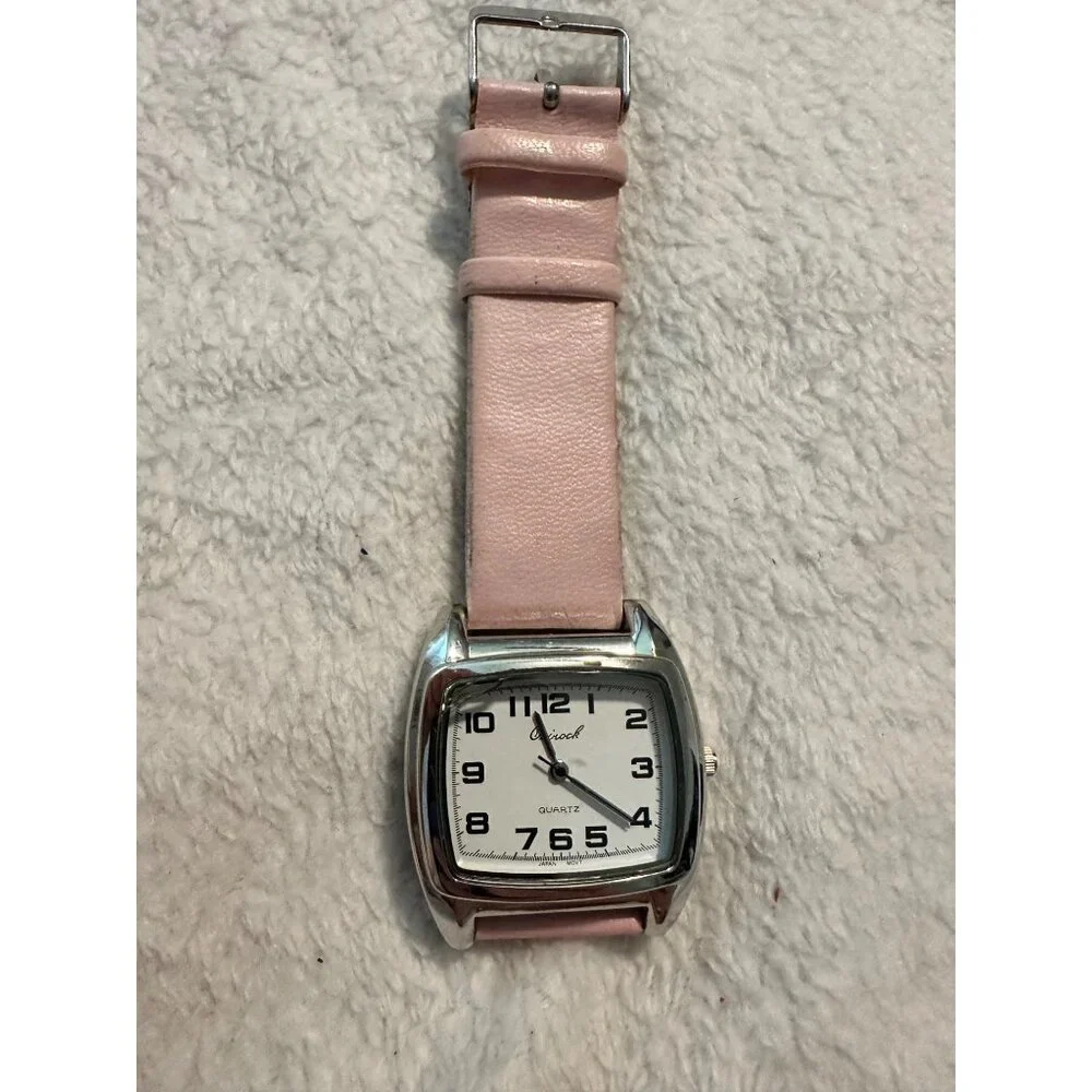 Osirock Vintage 1980s Square Watch Chrome Pink Faux Leather Strap Retro‎ Quartz